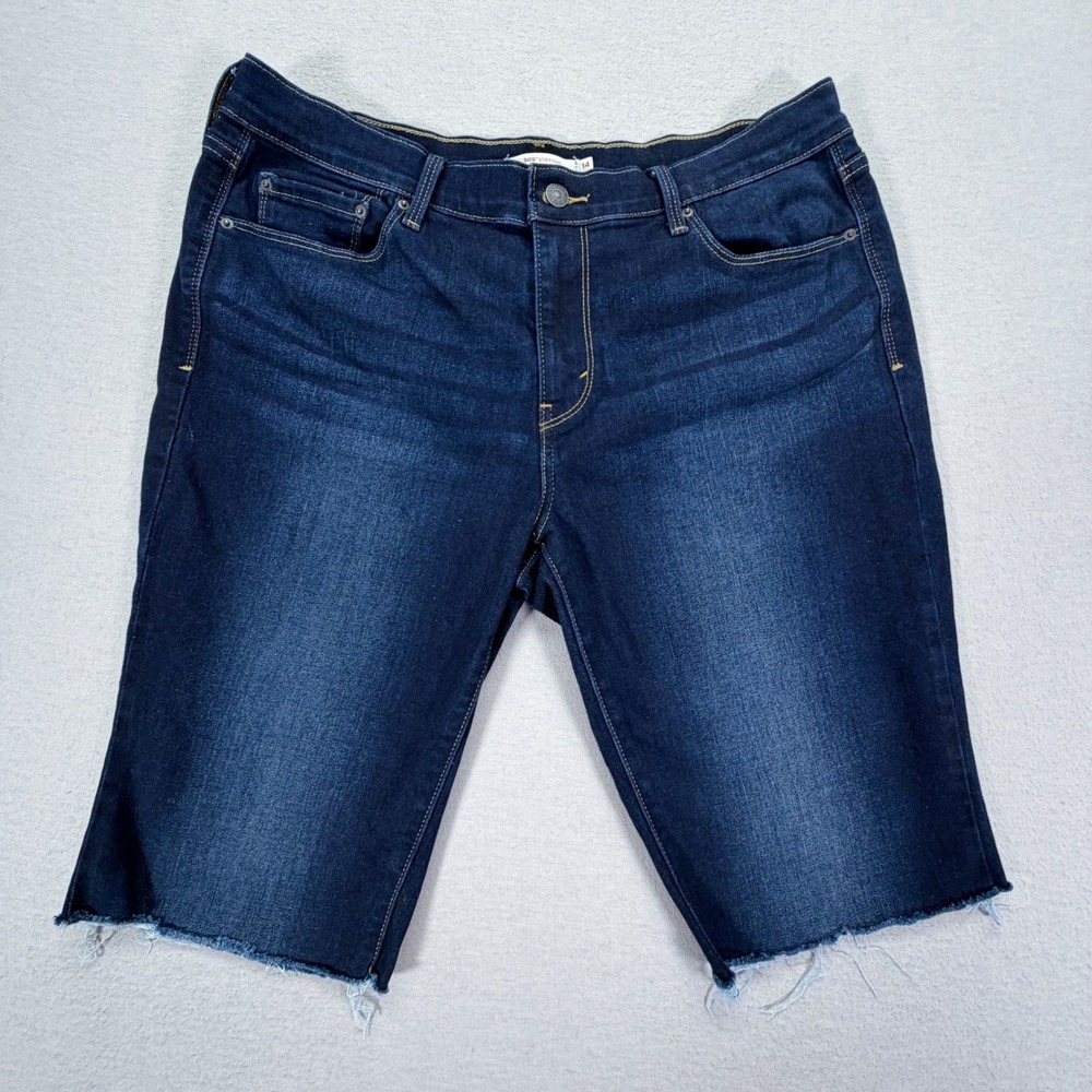 Levi's 505 Straight Shorts Womens 14 Dark Wash Raw‎ Hem Denim